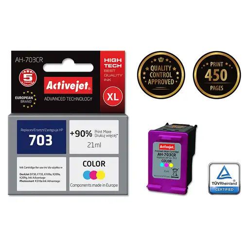 Activejet Tinta AH-703CR (repuesto HP 703 CD888AE; premium; 21 ml; color)