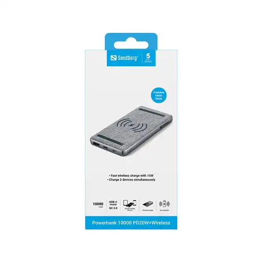 Sandberg 420-61 batería externa Polímero de litio 10000 mAh Cargador inalámbrico