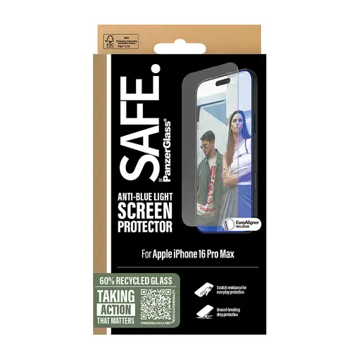 PanzerGlass SAFE. by ® Anti-Blue Light Screen Protector iPhone 16 Pro Max