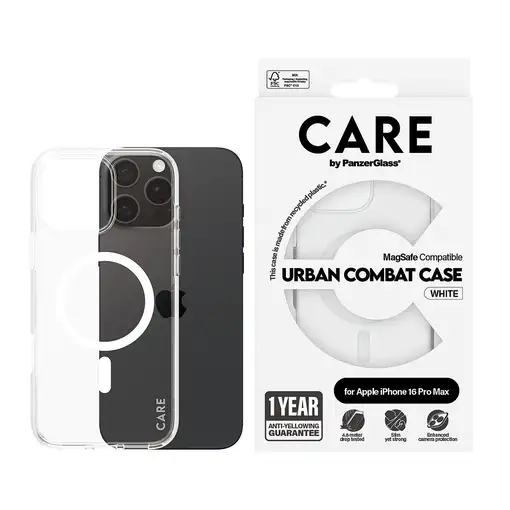 PanzerGlass CARE™ by ® Urban Combat Case Transparent w. White MagSafe iPhone 16 Pr