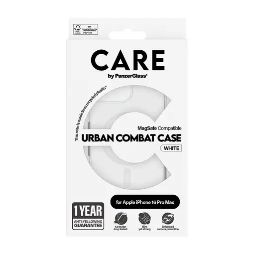 PanzerGlass CARE™ by ® Urban Combat Case Transparent w. White MagSafe iPhone 16 Pr