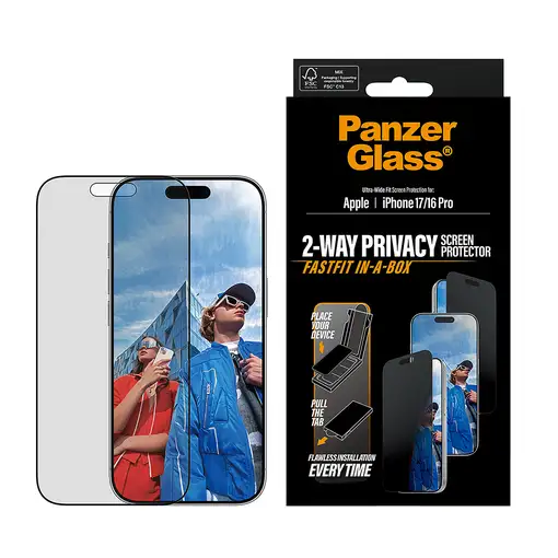 PanzerGlass ® Privacy Screen Protector iPhone 17 | iPhone 16 Pro | Ultra-Wide Fit
