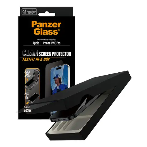 PanzerGlass ® Screen Protector iPhone 17 | iPhone 16 Pro | Ultra-Wide Fit w. FASTF