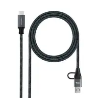 Nanocable Cable USB 3.2 Gen2x2 20Gbps 5A/100W, USB-C+USB-A/M a USB-C/M, Gris/Negro