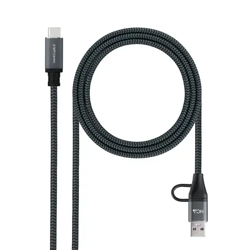 Nanocable Cable USB 3.2 Gen2x2 20Gbps 5A/100W, USB-C+USB-A/M a USB-C/M, Gris/Negro