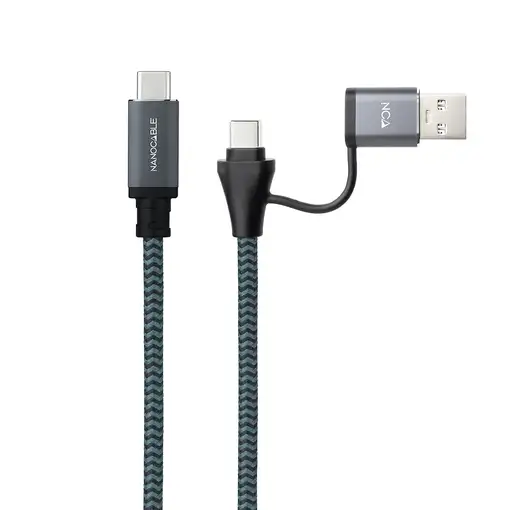 Nanocable Cable USB 3.2 Gen2x2 20Gbps 5A/100W, USB-C+USB-A/M a USB-C/M, Gris/Negro