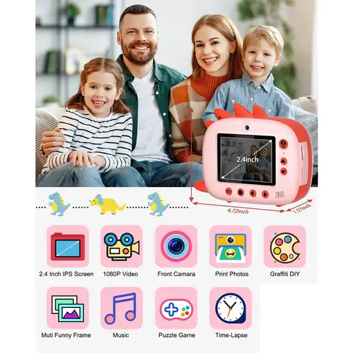 Cámara instantánea de impresión Klack para niños - Rosa