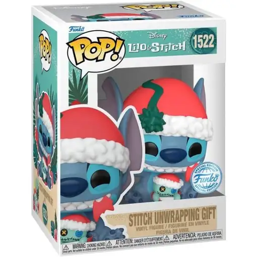 Figura pop disney lilo & stitch - stitch unwrapping gift