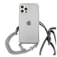 Funda Rígida Guess Transparente con cadena Plateada para iPhone 12 | 12 Pro Funda Rígida Guess Transparente con cadena Plateada para iPhone 12 | 12 Pro