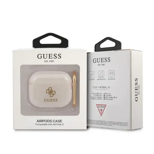 Funda Guess Silicona para Apple Airpods 3 Blanca Glitter Modelo GUA3UCG4GD