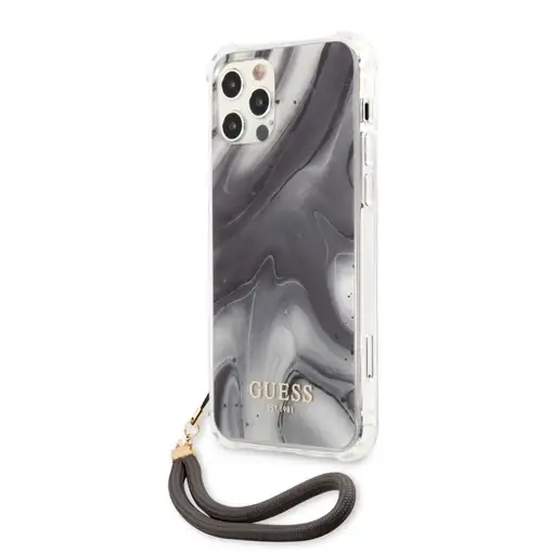 Funda Rígida Guess Gris Mármol con cadena de naylon para iPhone 12 Pro Max