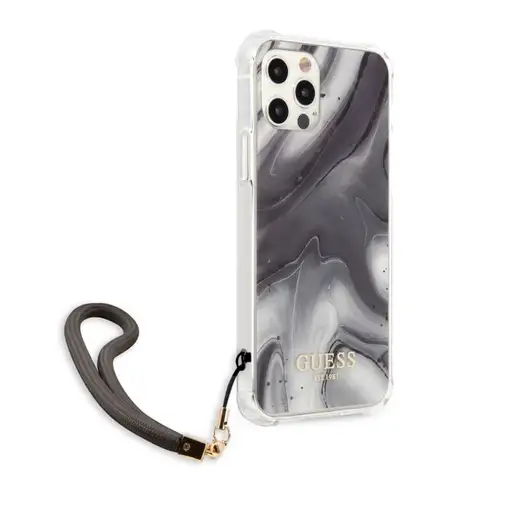Funda Rígida Guess Gris Mármol con cadena de naylon para iPhone 12 Pro Max