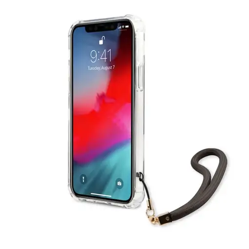 Funda Rígida Guess Gris Mármol con cadena de naylon para iPhone 12 Pro Max