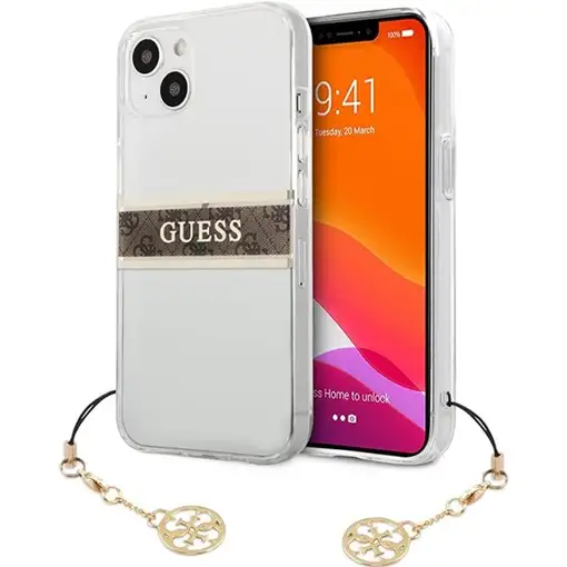 Funda Guess para iPhone 13 Mini Transparente con franja Marrón