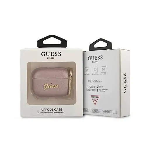 Funda Guess Silicona para Apple Airpods Pro Saffiano Rosa Modelo GUAPSASMP