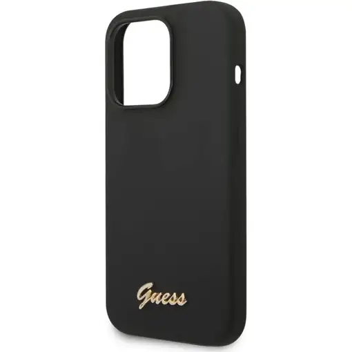 Funda Guess de Silicona para Apple iPhone 14 Pro Max Color Negro con logo dorado