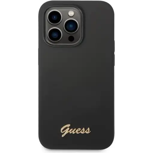 Funda Guess de Silicona para Apple iPhone 14 Pro Color Negro con logo dorado