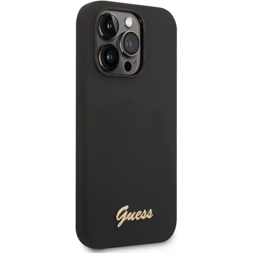 Funda Guess de Silicona para Apple iPhone 14 Pro Color Negro con logo dorado