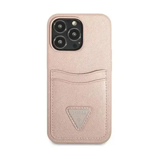 Funda Guess diseño Saffiano con tarjetero para Apple iPhone 13 Pro color Rosa