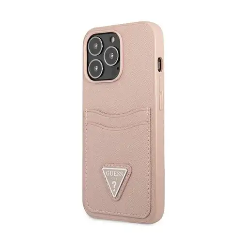 Funda Guess diseño Saffiano con tarjetero para Apple iPhone 13 Pro color Rosa