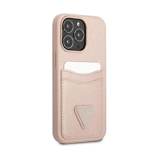 Funda Guess diseño Saffiano con tarjetero para Apple iPhone 13 Pro color Rosa