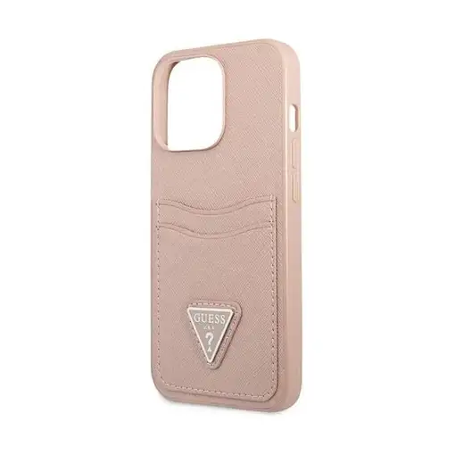 Funda Guess diseño Saffiano con tarjetero para Apple iPhone 13 Pro color Rosa