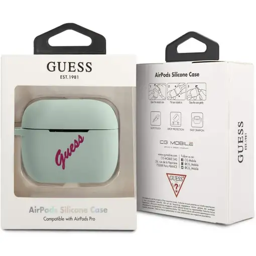 Funda Guess Silicona para Apple Airpods Pro Vintage Verde y Fucsia