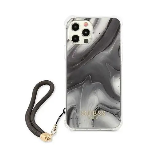 Funda Rígida Guess Gris Mármol con cadena de naylon para iPhone 12 | 12 Pro