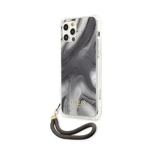 Funda Rígida Guess Gris Mármol con cadena de naylon para iPhone 12 | 12 Pro