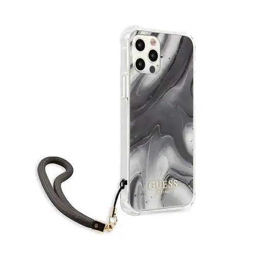Funda Rígida Guess Gris Mármol con cadena de naylon para iPhone 12 | 12 Pro