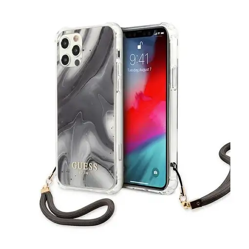 Funda Rígida Guess Gris Mármol con cadena de naylon para iPhone 12 | 12 Pro
