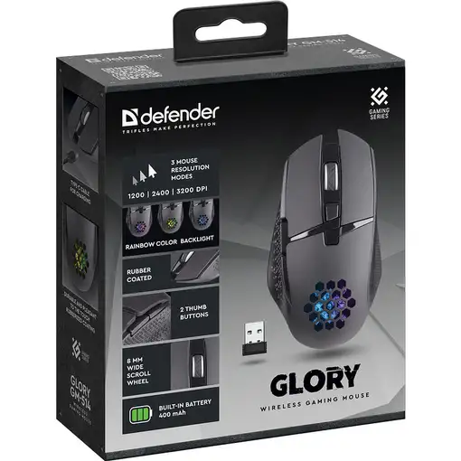Defender GLORY GM-514 ratón Juego mano derecha RF inalámbrico Óptico 3200 DPI