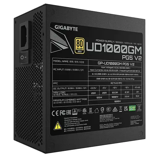 GIGABYTE UD1000GM PG5 V2 Fuente de Alimentación – PCIe Gen 5.1, 80 PLUS Gold