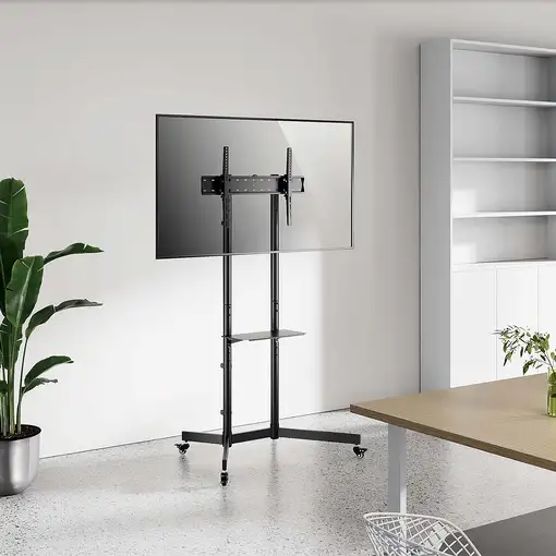 AISENS Soporte De Suelo Eco Con Rueda, Bandeja Para DVD Para Monitor/TV 45kg De 37