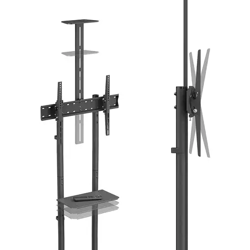 AISENS Soporte De Suelo Eco Con Rueda, Bandeja Para DVD Y Soporte De Cámara Para M