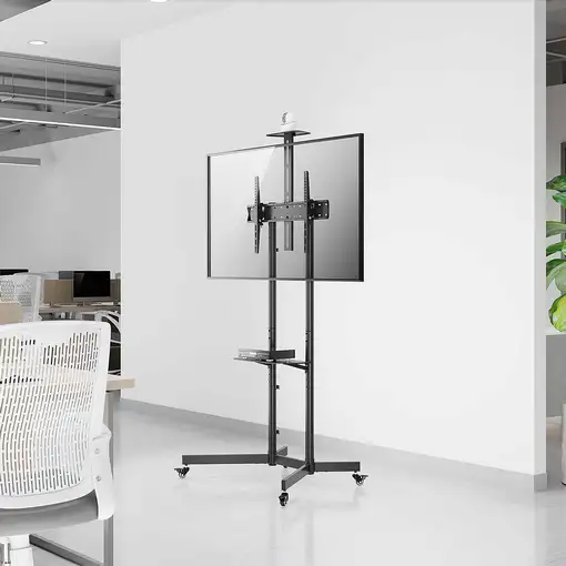 AISENS Soporte De Suelo Eco Con Rueda, Bandeja Para DVD Y Soporte De Cámara Para M