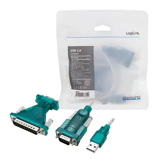 LogiLink UA0042B convertidor, repetidor y aislador en serie USB 2.0 RS-232 Verde