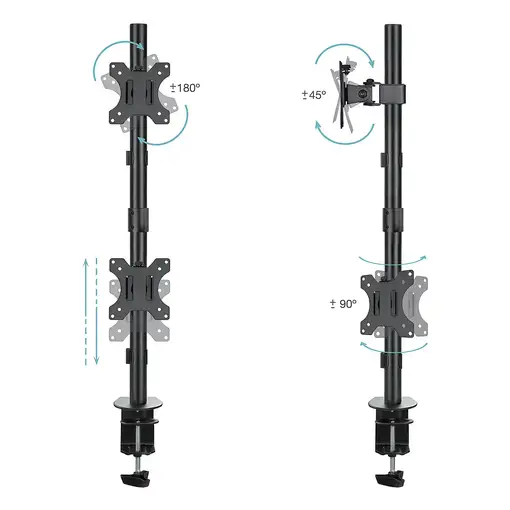 TooQ Soporte de Mesa, Giratorio e Inclinable, Vertical, para 2 Pantallas 13”-32”