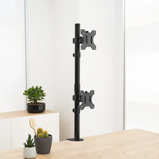 TooQ Soporte de Mesa, Giratorio e Inclinable, Vertical, para 2 Pantallas 13”-32”