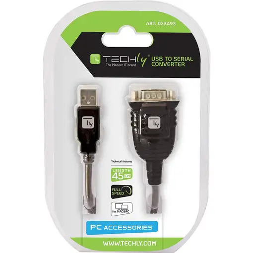 Techly IDATA USB-SER-2T cable de serie Transparente 0,45 m USB tipo A DB-9