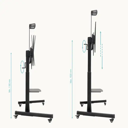 TooQ “AQUILES” Soporte de Suelo con Ruedas con Regulación de Altura para Pantallas