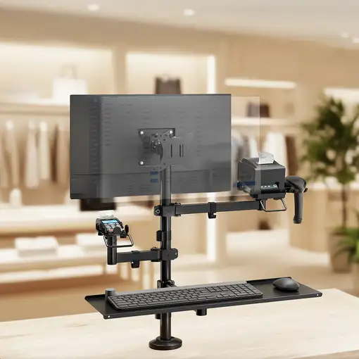 TooQ Soporte de Mesa para TPV/Impresora/Pantallas 17”-32”/Terminal/Lector/Teclado