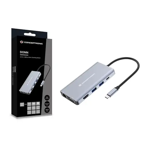 Conceptronic DONN20G base para portátil y replicador de puertos Alámbrico USB 3.2