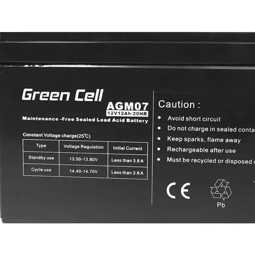 Green Cell AGM Battery 12V 12Ah - Batterie - 12.000 mAh Sealed Lead Acid (VRLA)