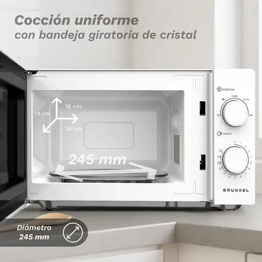 Microondas sin grill blanco, 20L, 700 W, MW-20EASY GRUNKEL