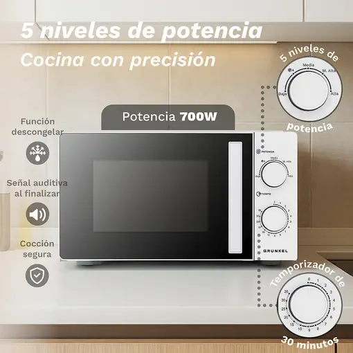 Microondas sin grill blanco, 20L, 700 W, MW-20EASY GRUNKEL