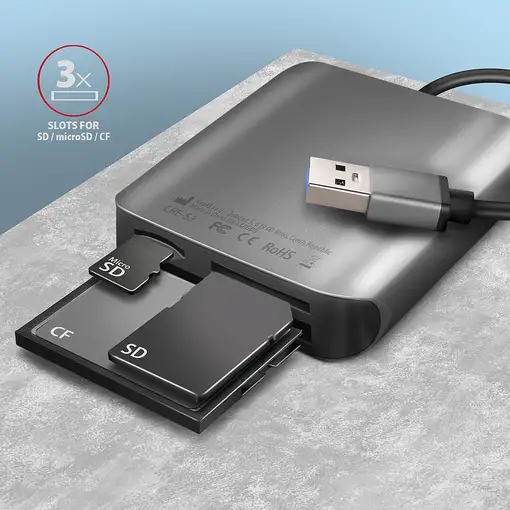 Axagon CRE-S3 External card reader USB-A 3.2 Gen 1 3-slot & lun SD/microSD/CF
