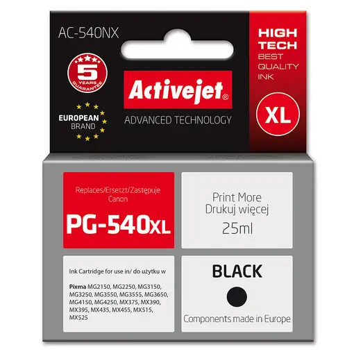 Activejet Tinta AC-540NX para impresoras Canon (sustituye a la Canon PG-540XL)