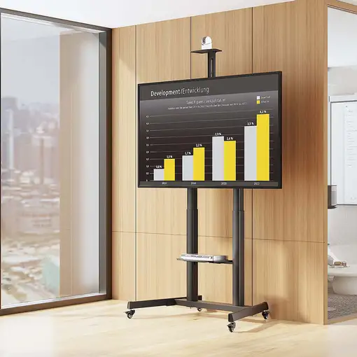 AISENS Soporte De Suelo Eco Con Ruedas Y Manivela, Bandeja Para DVD Y Soporte