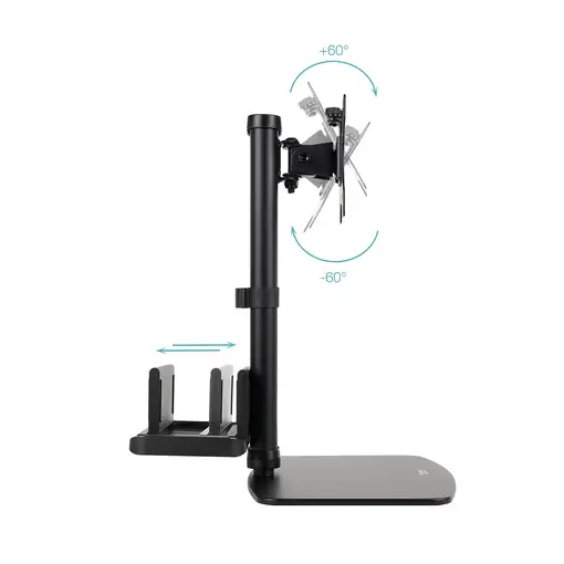 TooQ Soporte de mesa para pantallas 17”-27” con soporte integrado para CPU